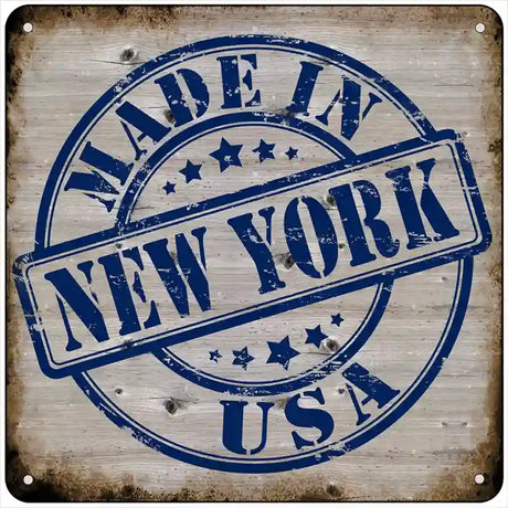 New York Stamp On Wood Novelty Metal Square Sign 6" (MSQ)