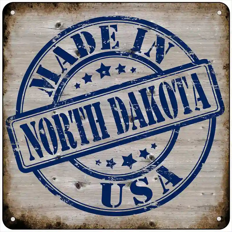 North Dakota Stamp On Wood Novelty Metal Square Sign 6" (MSQ)