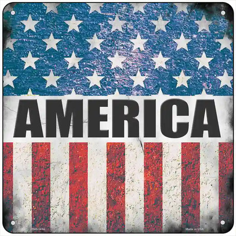 America Flag Background Novelty Metal Square Sign 6" (MSQ)