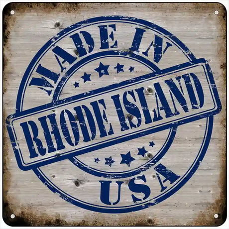 Rhode Island Stamp On Wood Novelty Metal Square Sign 6" (MSQ)