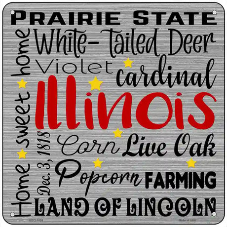 Illinois Motto Novelty Metal Square Sign 6" (MSQ)