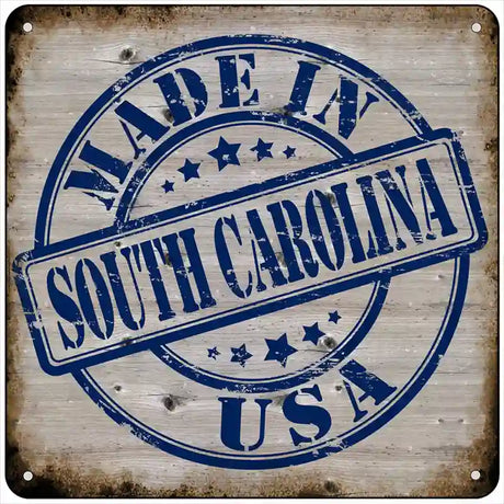 South Carolina Stamp On Wood Novelty Metal Square Sign 6" (MSQ)