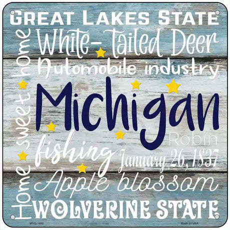 Michigan Motto Novelty Metal Square Sign 6" (MSQ)