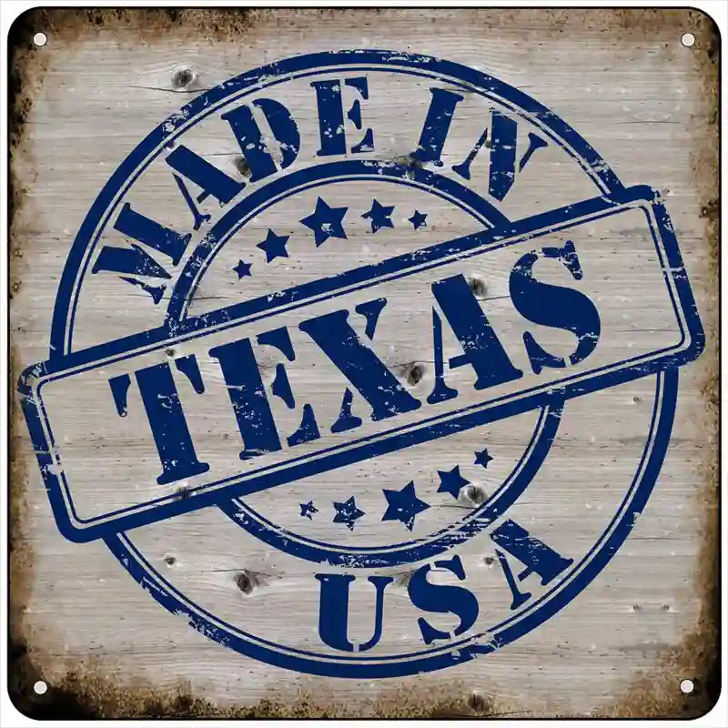 Texas Stamp On Wood Novelty Metal Square Sign 6" (MSQ)