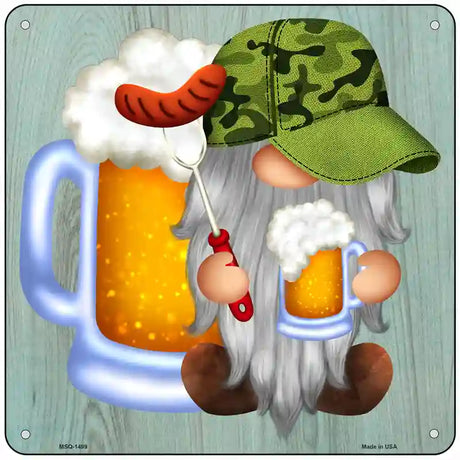 Beer Camo Grilling Gnome Novelty Metal Square Sign 6" (MSQ)