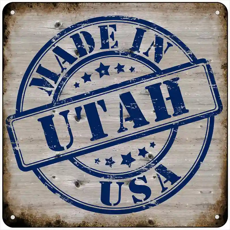 Utah Stamp On Wood Novelty Metal Square Sign 6" (MSQ)