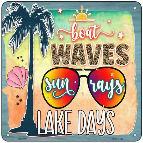 Boat Waves Sun Rays Novelty Metal Square Sign 6" (MSQ)