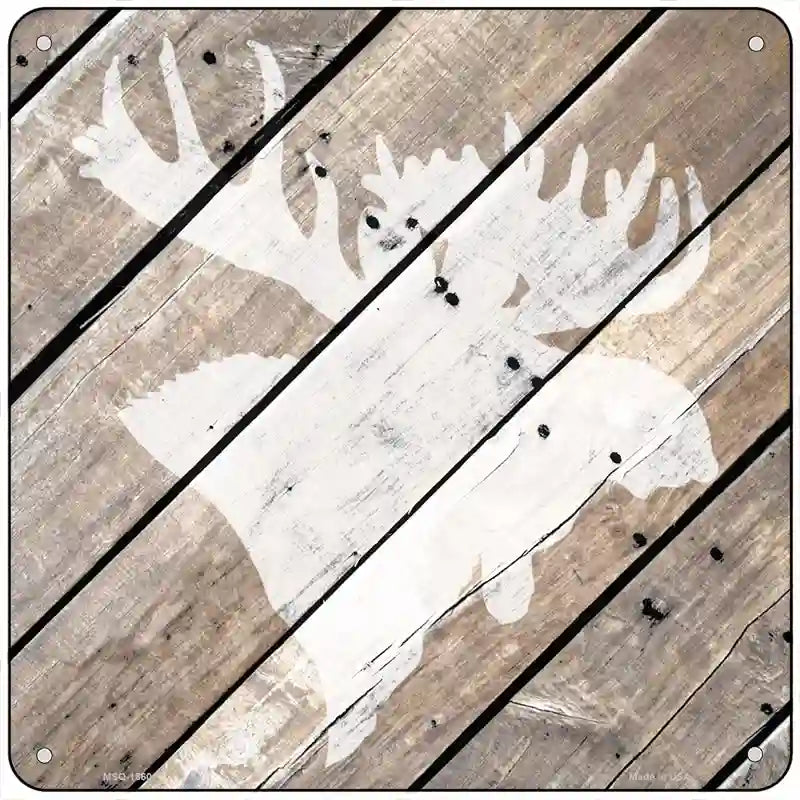 Moose Silhouette Wood Plank Novelty Metal Square Sign 6" (MSQ)