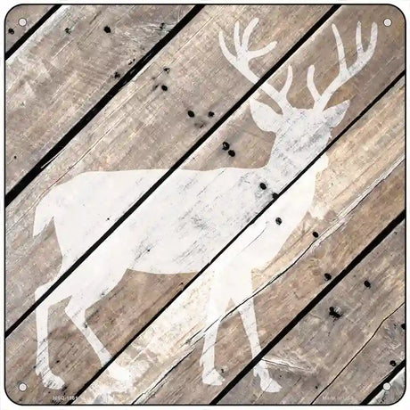 Deer Silhouette Wood Plank Novelty Metal Square Sign 6" (MSQ)