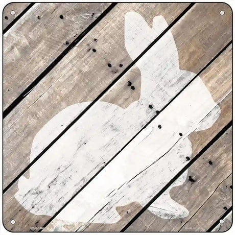 Rabbit Silhouette Wood Plank Novelty Metal Square Sign 6" (MSQ)