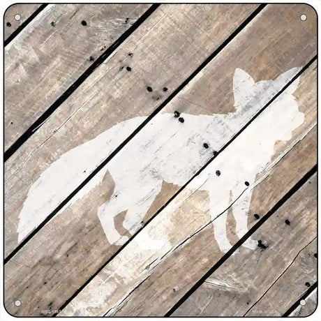 Fox Silhouette Wood Plank Novelty Metal Square Sign 6" (MSQ)