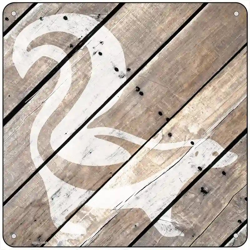 Skunk Silhouette Wood Plank Novelty Metal Square Sign 6" (MSQ)