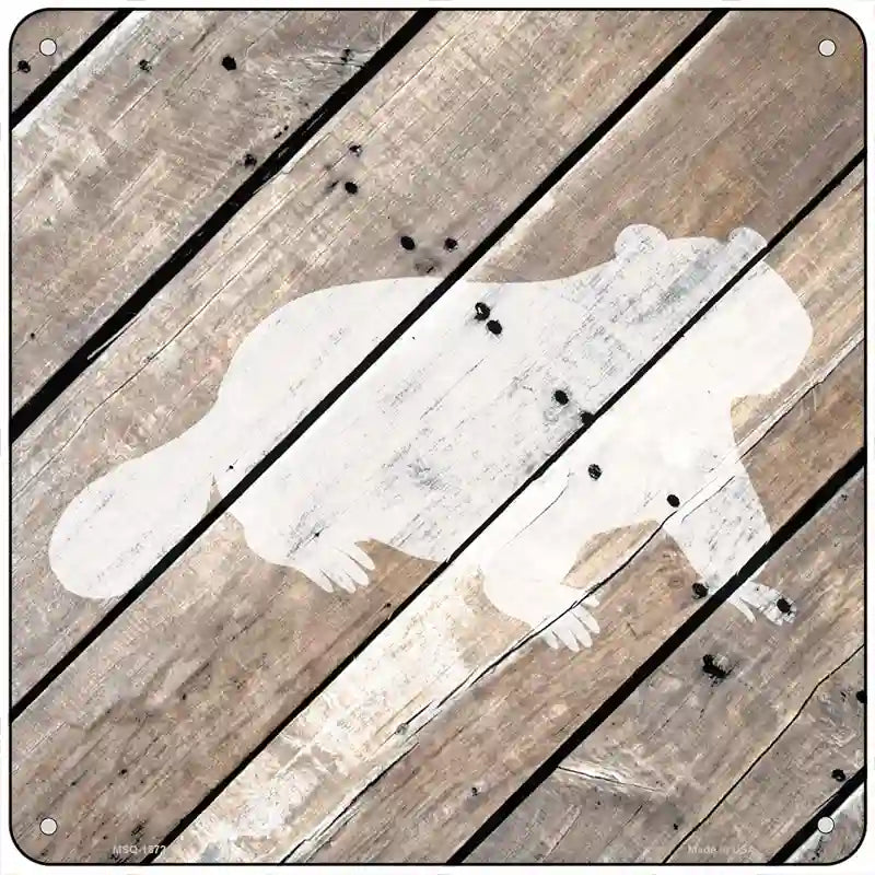 Beaver Silhouette Wood Plank Novelty Metal Square Sign 6" (MSQ)