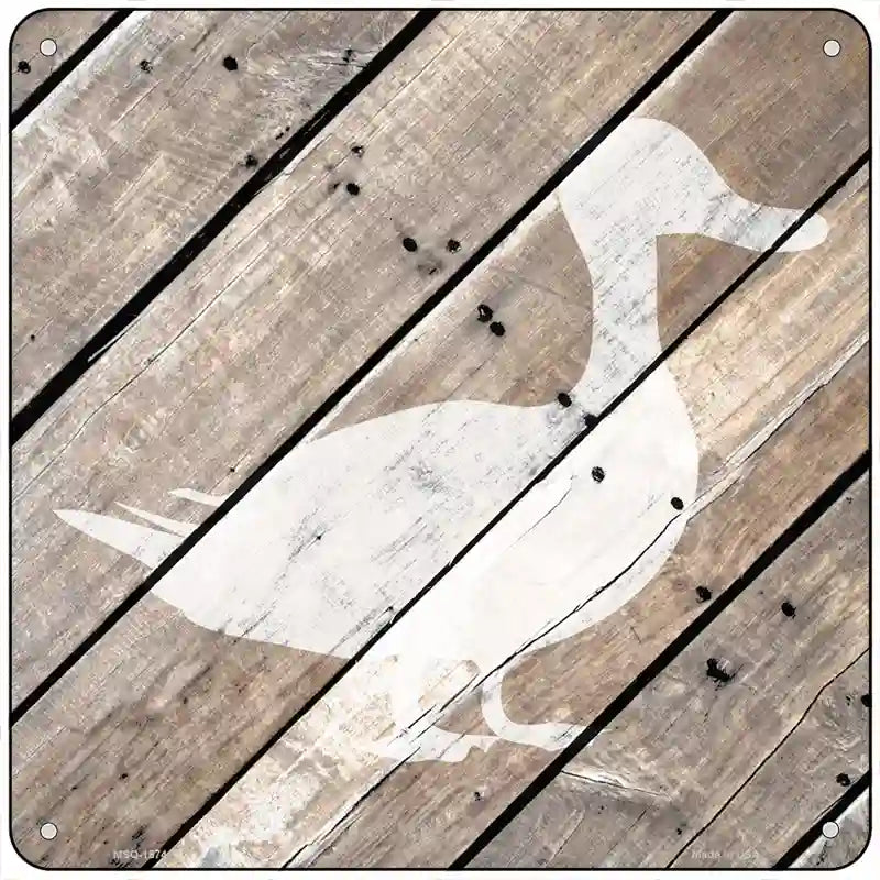 Duck Silhouette Wood Plank Novelty Metal Square Sign 6" (MSQ)