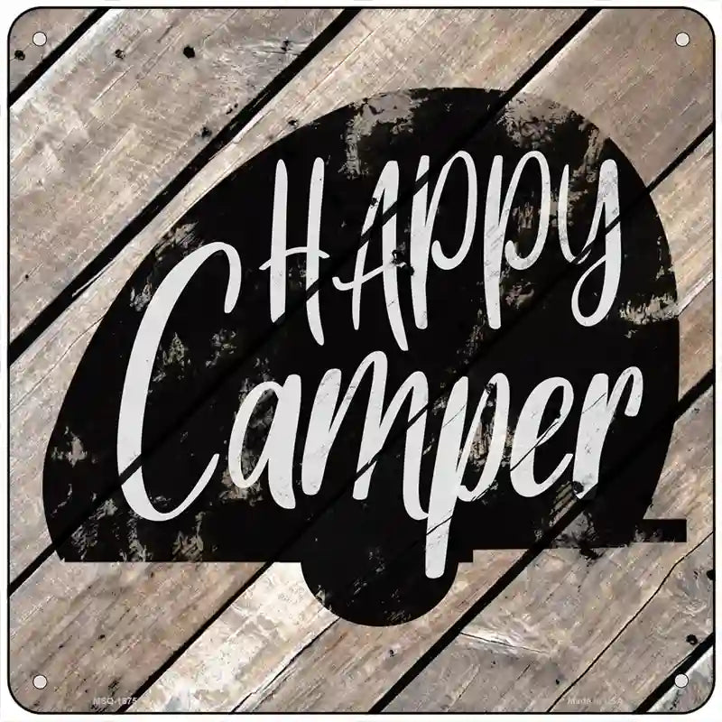 Happy Camper Wood Plank Novelty Metal Square Sign 6" (MSQ)