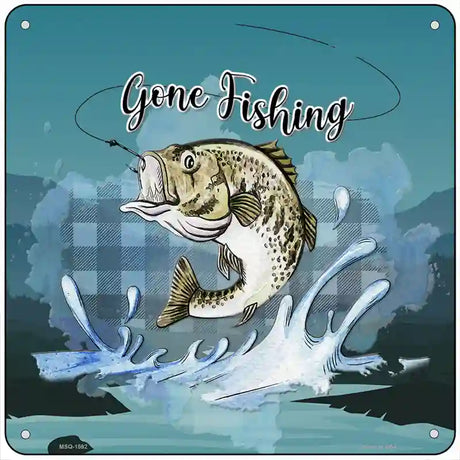 Gone Fishing Novelty Metal Square Sign 6" (MSQ)