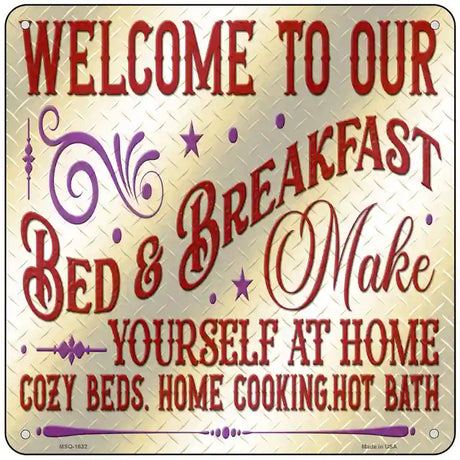 Bed and Breakfast Novelty Metal Square Sign 6" (MSQ)