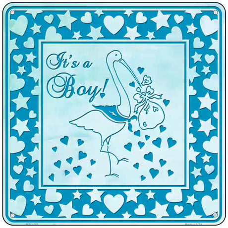 Its A Boy With Stork Novelty Metal Square Sign 6" (MSQ)