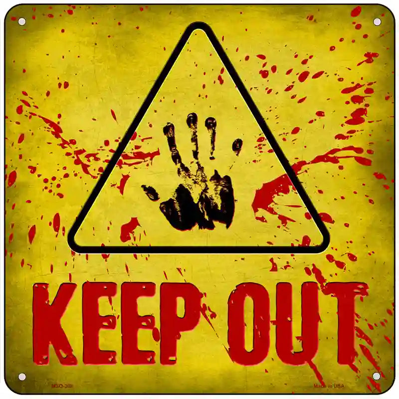 Keep Out Triangle With Handprint and Blood Novelty Metal Square Sign 6" (MSQ)