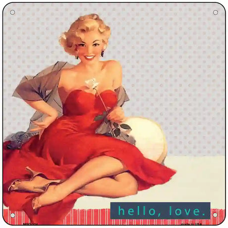 Hello Love Novelty Metal Square Sign 6" (MSQ)