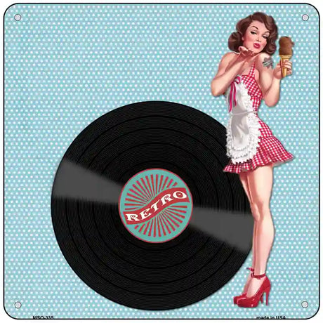 Retro Girl Novelty Metal Square Sign 6" (MSQ)