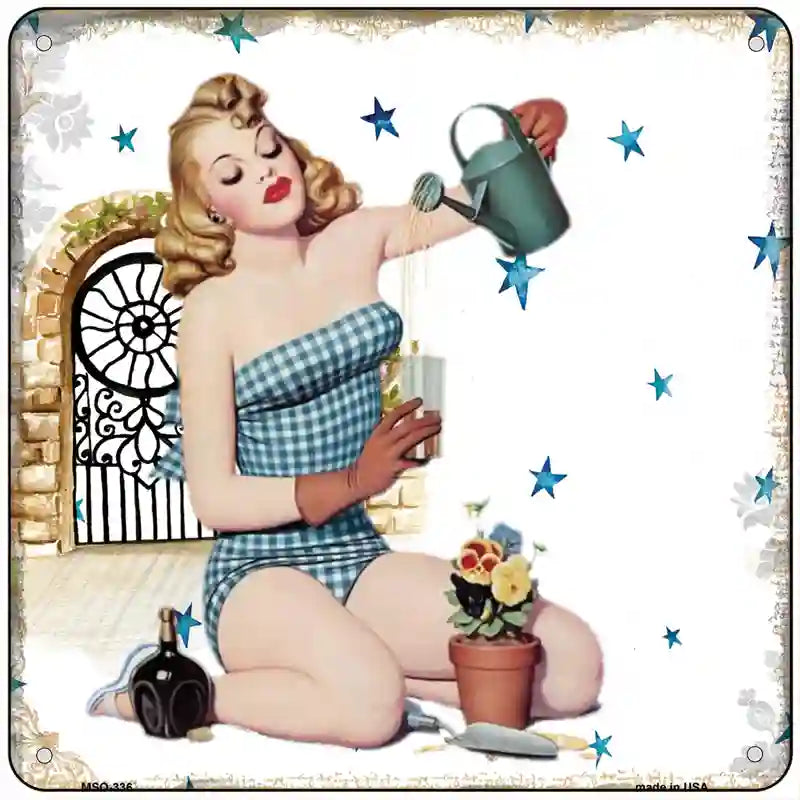 Gardening Girl Novelty Metal Square Sign 6" (MSQ)