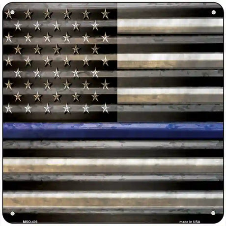 American Flag Thin Blue Line Novelty Square Sign 6" (MSQ)