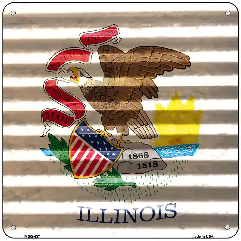 Illinois Flag Corrugated Effect Novelty Square Sign 6" (MSQ)