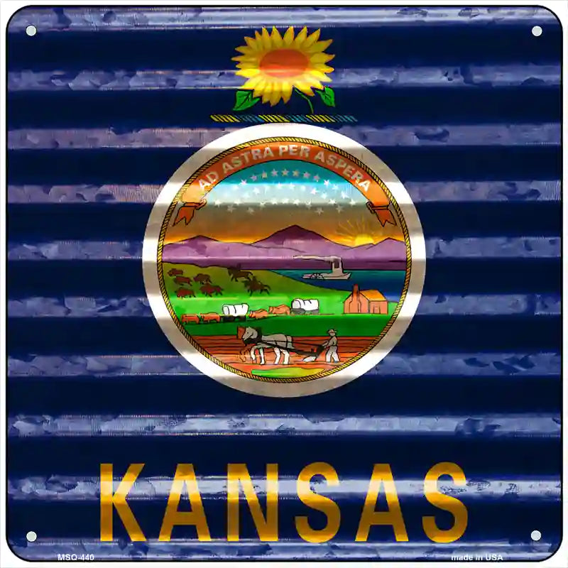 Kansas Flag Corrugated Effect Novelty Square Sign 6" (MSQ)