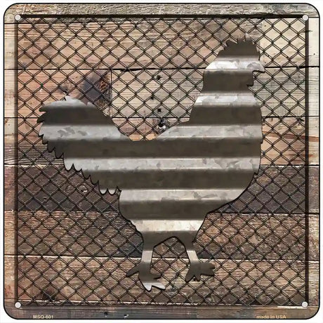 Corrugated Chicken on Wood Novelty Metal Square Sign 6" (MSQ)