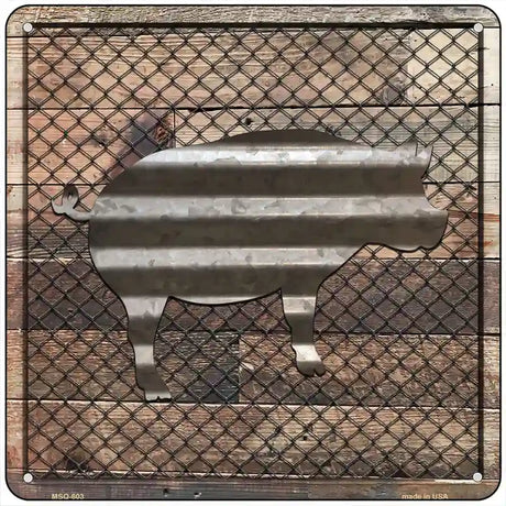 Corrugated Pig on Wood Novelty Metal Square Sign 6" (MSQ)