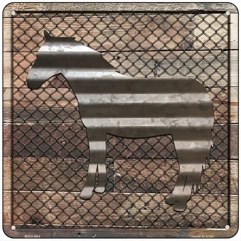 Corrugated Horse on Wood Novelty Metal Square Sign 6" (MSQ)