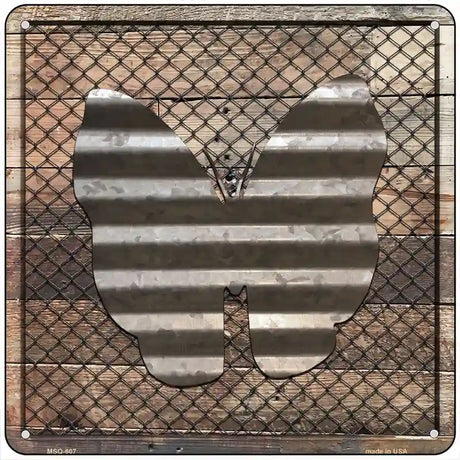 Corrugated Butterfly on Wood Novelty Metal Square Sign 6" (MSQ)