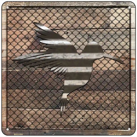 Corrugated Hummingbird on Wood Novelty Metal Square Sign 6" (MSQ)