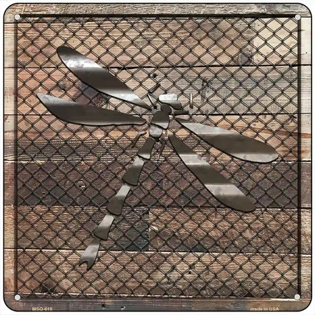 Corrugated Dragonfly on Wood Novelty Metal Square Sign 6" (MSQ)