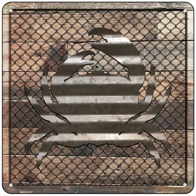 Corrugated Crab on Wood Novelty Metal Square Sign 6" (MSQ)