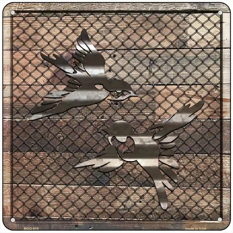 Corrugated Little Birds on Wood Novelty Metal Square Sign 6" (MSQ)