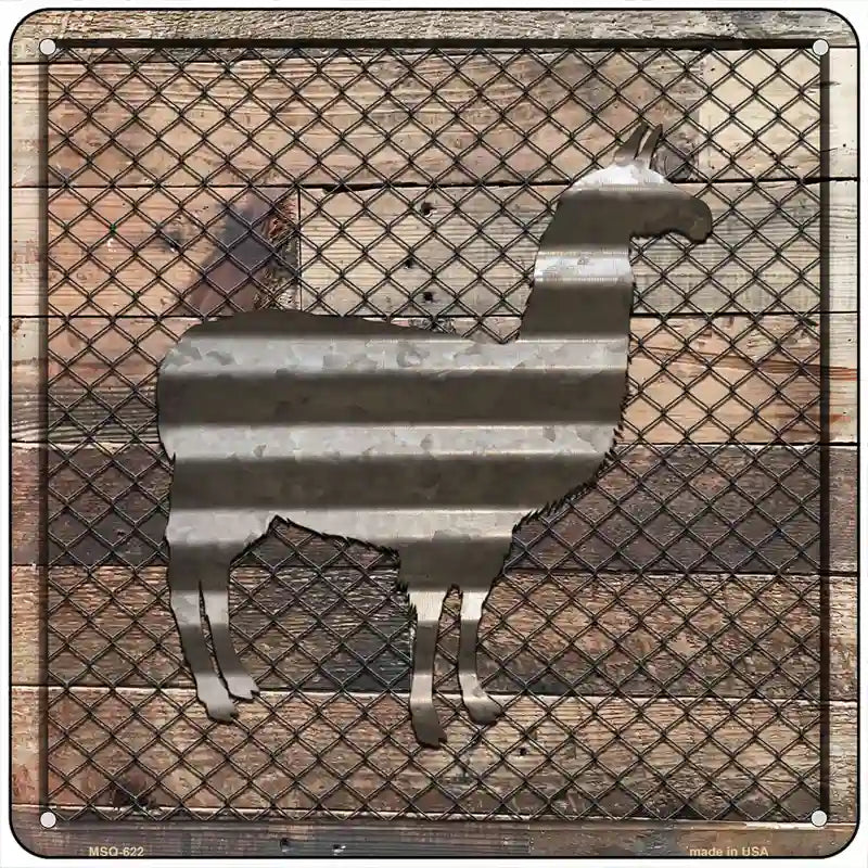 Corrugated Llama on Wood Novelty Metal Square Sign 6" (MSQ)