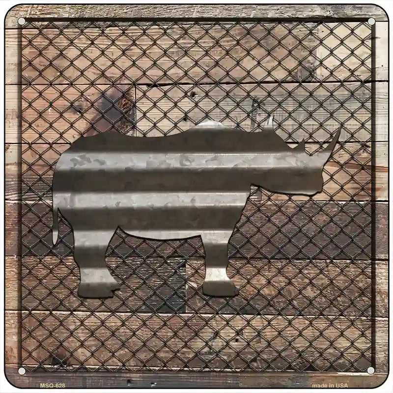 Corrugated Rhino on Wood Novelty Metal Square Sign 6" (MSQ)