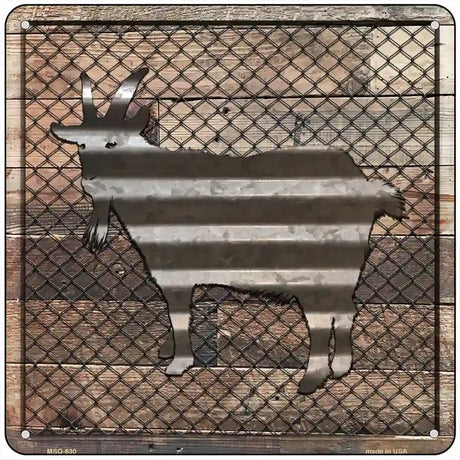 Corrugated Goat on Wood Novelty Metal Square Sign 6" (MSQ)