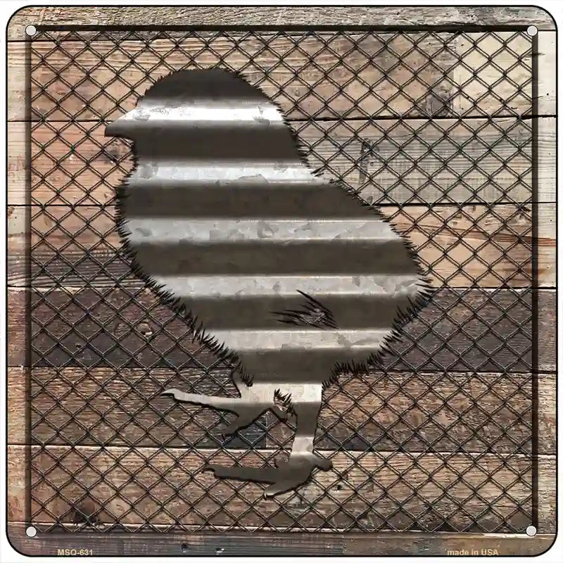 Corrugated Chick on Wood Novelty Metal Square Sign 6" (MSQ)