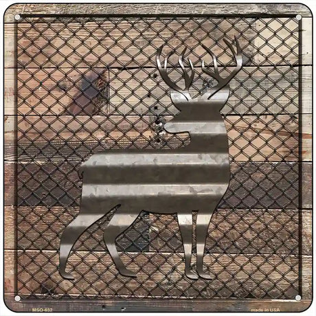 Corrugated Deer on Wood Novelty Metal Square Sign 6" (MSQ)