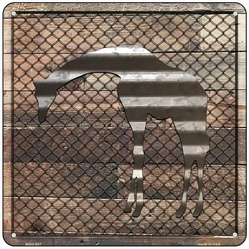 Corruagted Giraffe on Wood Novelty Metal Square Sign 6" (MSQ)