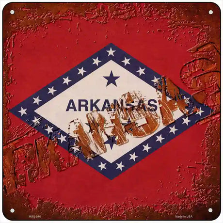 Arkansas Rusty Stamped Novelty Metal Square Sign 6" (MSQ)