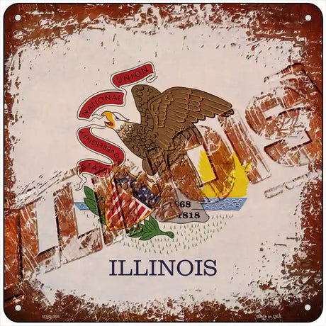 Illinois Rusty Stamped Novelty Metal Square Sign 6" (MSQ)