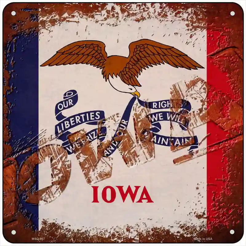 Iowa Rusty Stamped Novelty Metal Square Sign 6" (MSQ)