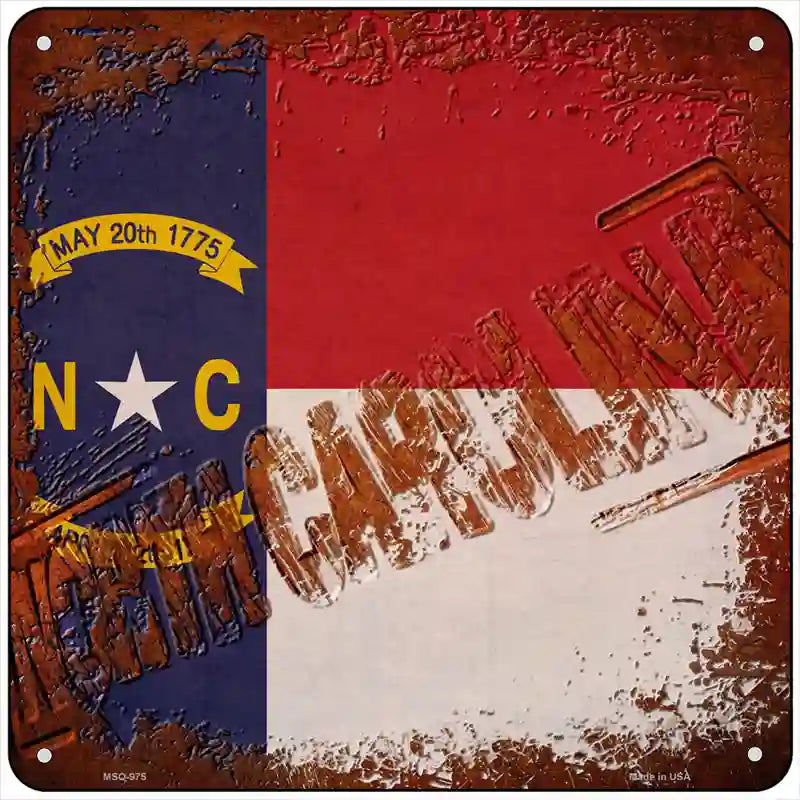 North Carolina Rusty Stamped Novelty Metal Square Sign 6" (MSQ)