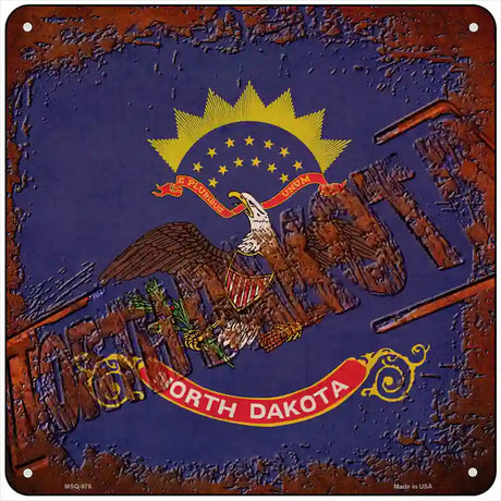 North Dakota Rusty Stamped Novelty Metal Square Sign 6" (MSQ)