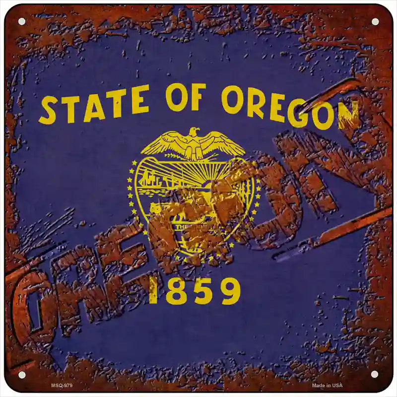 Oregon Rusty Stamped Novelty Metal Square Sign 6" (MSQ)