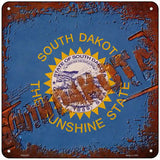 South Dakota Rusty Stamped Novelty Metal Square Sign 6" (MSQ)